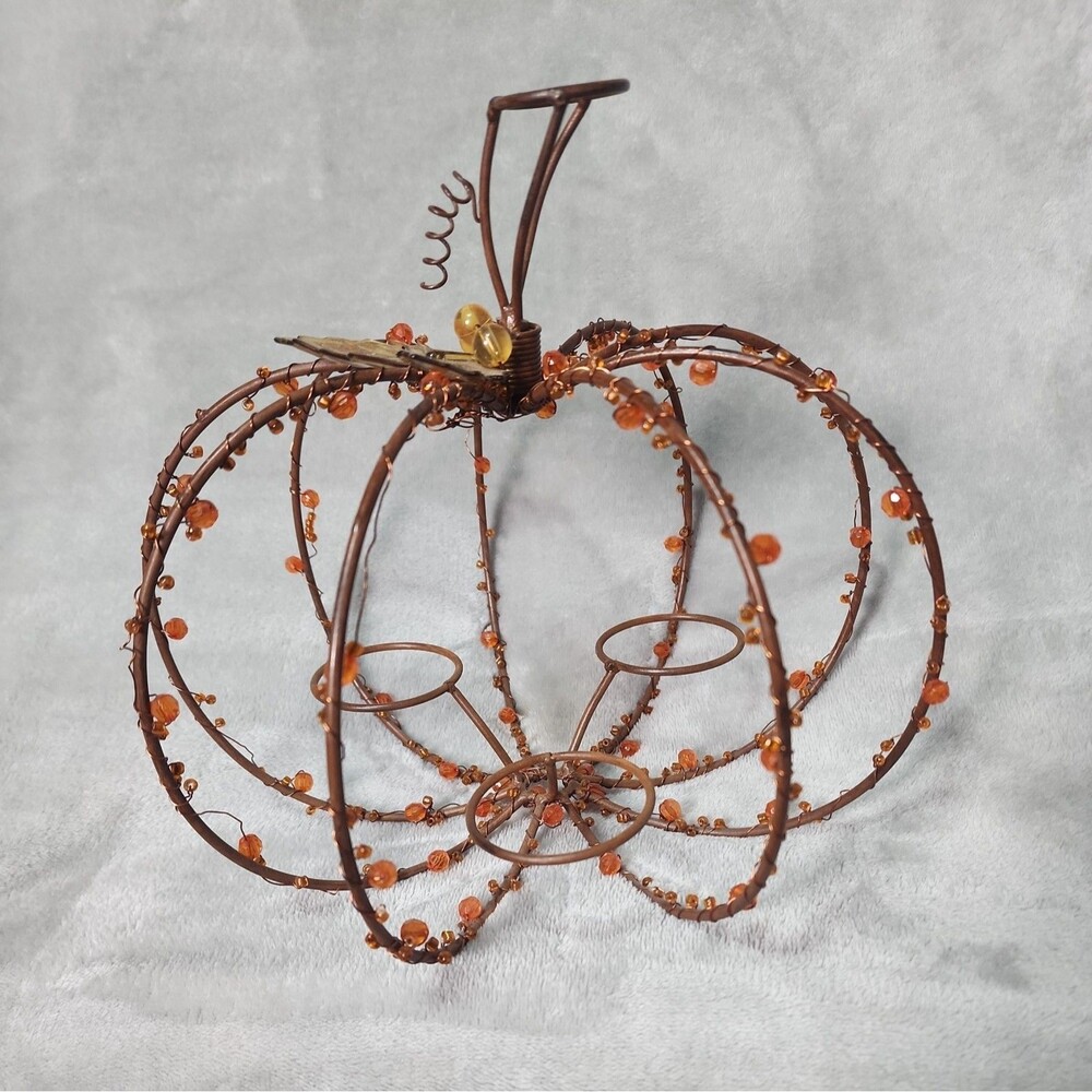 Wire Pumpkin Candle holder  10.5” Tall and 10" Diameter for 3 Votives, 1 Pillar